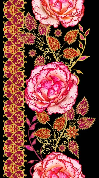 Dikişsiz Desen Çiçek Dikey Kenarlık Dekoratif Dekorasyon Desenli Eleman Hassas — Stok fotoğraf