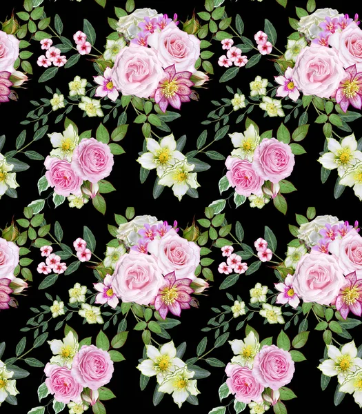 Floral Seamless Pattern Flower Arrangement Bouquet Delicate Beautiful Pink Roses — Stock Photo, Image