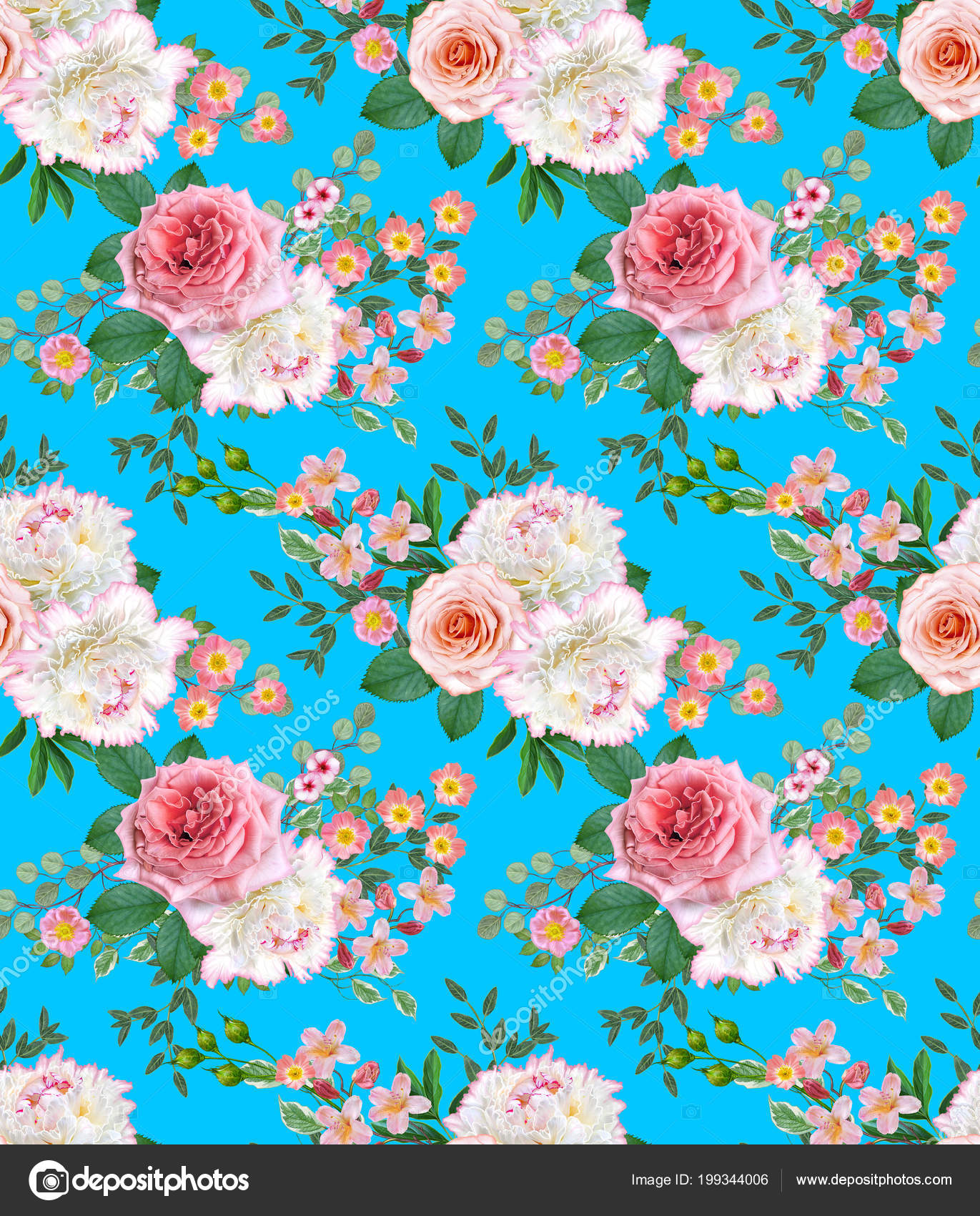 Floral Seamless Pattern Flower Arrangement Bouquet Delicate Beautiful Pink Roses Floral Seamless Pattern Flower Arrangement Bouquet Delicate Beautiful Pink Roses