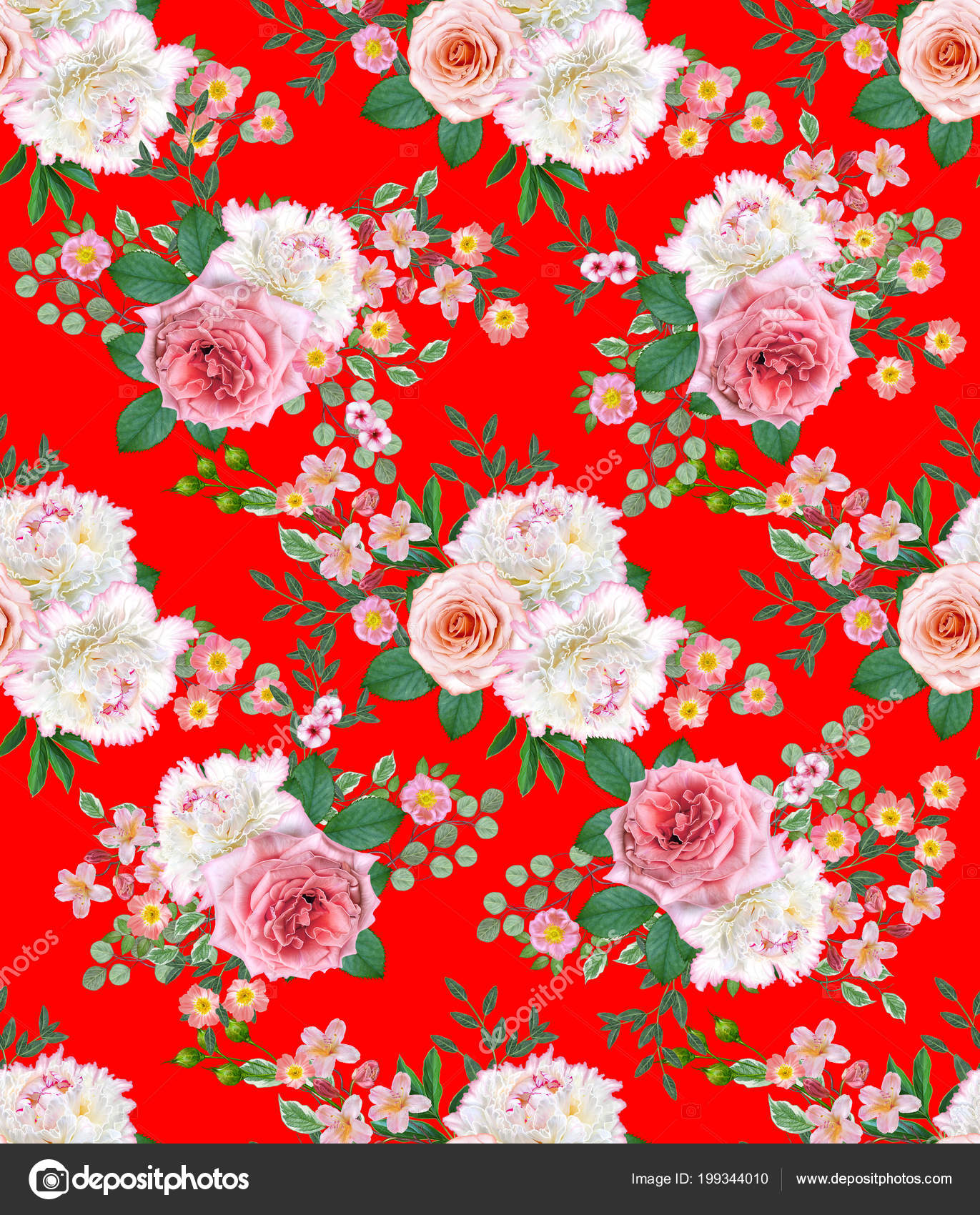 Floral Seamless Pattern Flower Arrangement Bouquet Delicate Beautiful Pink Roses Floral Seamless Pattern Flower Arrangement Bouquet Delicate Beautiful Pink Roses