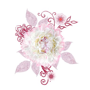 Dekoratif dekorasyon, desenli eleman, hassas dokulu yaprak güzel dantel ve inci yapılmış. Parlak bukleler, bud pastel pembe Gül jeweled. Hassas dokuma Ajur.