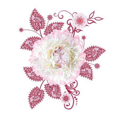 Dekoratif dekorasyon, desenli eleman, hassas dokulu yaprak güzel dantel ve inci yapılmış. Parlak bukleler, bud pastel pembe Gül jeweled. Hassas dokuma Ajur.