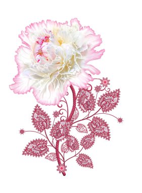 Dekoratif dekorasyon, desenli eleman, hassas dokulu yaprak güzel dantel ve inci yapılmış. Parlak bukleler, bud pastel pembe Gül jeweled. Hassas dokuma Ajur.