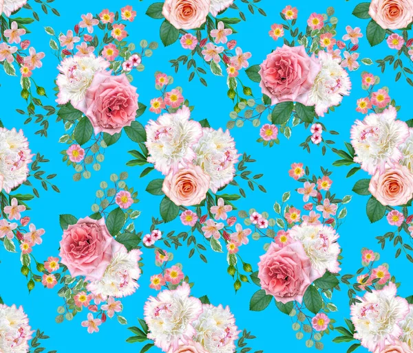 Padrão Sem Costura Floral Arranjo Flores Buquê Delicadas Belas Rosas — Fotografia de Stock