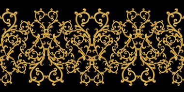 Seamless modeli. Altın dokulu bukleler. Oryantal tarzı Arabesk. Parlak dantel, stilize çiçekler. Narin, altın arka plan dokuma Ajur.