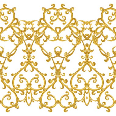 Seamless modeli. Altın dokulu bukleler. Oryantal tarzı Arabesk. Parlak dantel, stilize çiçekler. Narin, altın arka plan dokuma Ajur.