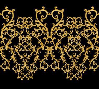 Seamless modeli. Altın dokulu bukleler. Oryantal tarzı Arabesk. Parlak dantel, stilize çiçekler. Narin, altın arka plan dokuma Ajur.