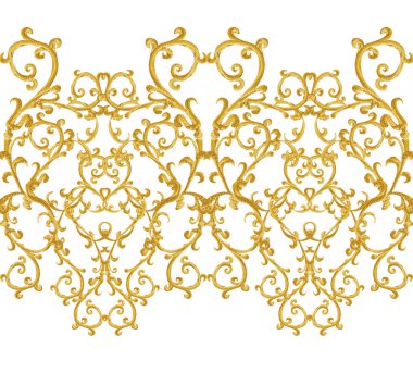 Seamless modeli. Altın dokulu bukleler. Oryantal tarzı Arabesk. Parlak dantel, stilize çiçekler. Narin, altın arka plan dokuma Ajur.