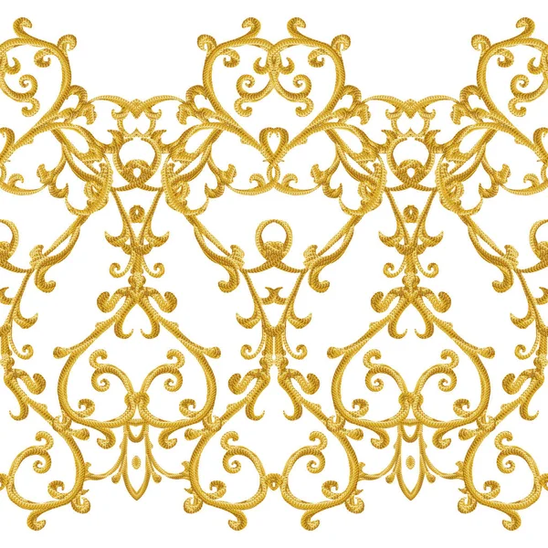 Seamless modeli. Altın dokulu bukleler. Oryantal tarzı Arabesk. Parlak dantel, stilize çiçekler. Narin, altın arka plan dokuma Ajur.