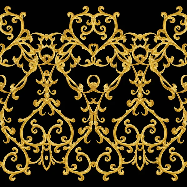 Seamless modeli. Altın dokulu bukleler. Oryantal tarzı Arabesk. Parlak dantel, stilize çiçekler. Narin, altın arka plan dokuma Ajur.