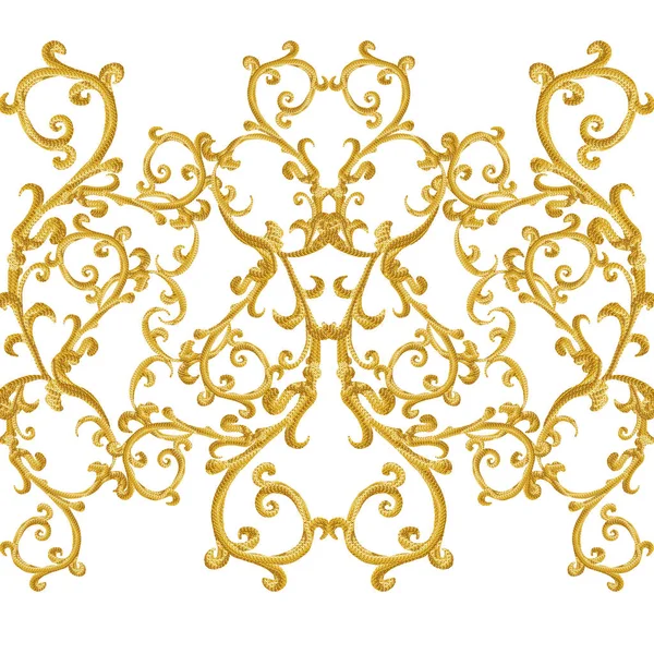 シームレス パターン 黄金の質感カール オリエンタル スタイル アラベスク 華麗なレース 様式化された花です 繊細な黄金色の背景を織りの透かし彫り — ストック写真