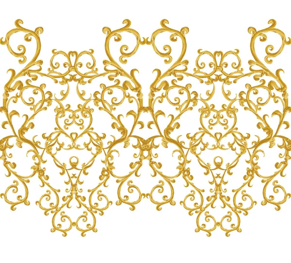 Seamless modeli. Altın dokulu bukleler. Oryantal tarzı Arabesk. Parlak dantel, stilize çiçekler. Narin, altın arka plan dokuma Ajur.