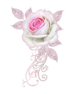  Dekoratif dekorasyon, desenli eleman, hassas dokulu yaprak güzel dantel ve inci yapılmış. Parlak bukleler, bud pastel pembe Gül jeweled. Hassas dokuma Ajur.
