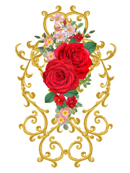 Element Decor Golden Shiny Openwork Form Arabesques Delicate Lace Bouquet — Stock Photo, Image
