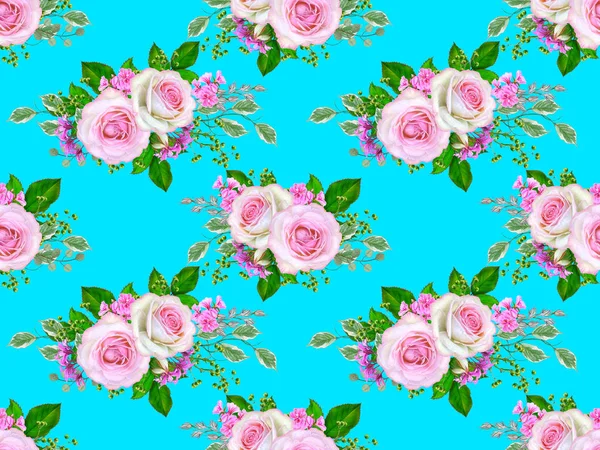 Floral Seamless Pattern Flower Composition Bouquet Delicate Pink Roses Buds — Stock Photo, Image