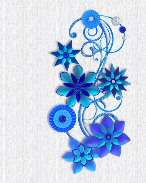 Renderização Composição Flores Papel Azul Design Botânico Arranjo Floral Decoração — Fotografia de Stock