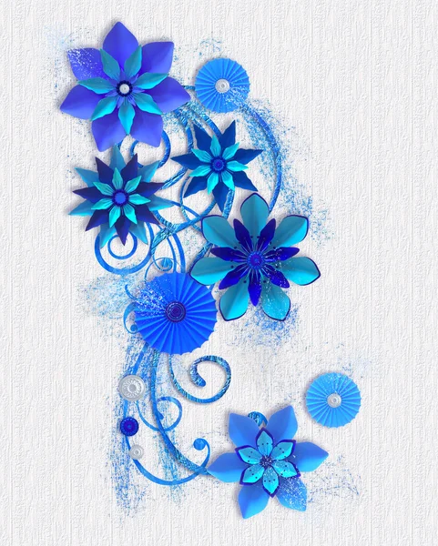 Rendering Composition Blue Paper Flowers Botanical Design Floral Arrangement Wall — Stock Photo, Image