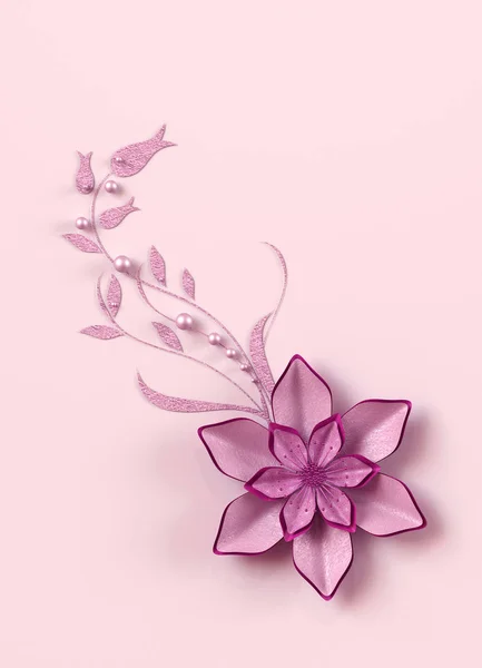Rendement Composition Fleurs Papier Lilas Rose Design Botanique Arrangement Floral — Photo