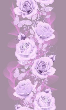 Seamless modeli. Dekoratif dekorasyon, desenli eleman, hassas dokulu yaprak güzel dantel ve inci yapılmış. Parlak bukleler, bud pastel pembe Gül jeweled. Hassas dokuma Ajur.