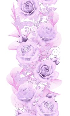 Seamless modeli. Dekoratif dekorasyon, desenli eleman, hassas dokulu yaprak güzel dantel ve inci yapılmış. Parlak bukleler, bud pastel pembe Gül jeweled. Hassas dokuma Ajur.