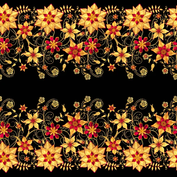 Rendering Golden Stiliserede Blomster Sarte Skinnende Krøller Paisley Element Sømløse - Stock-foto