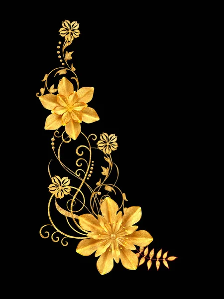 Візуалізація Золоті Стилізовані Квіти Ніжні Блискучі Завитки Елемент Пейслі Декоративний — стокове фото