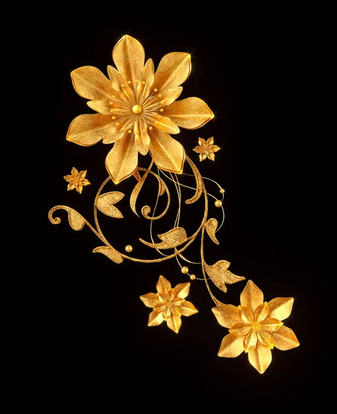 Darstellung Goldene Stilisierte Blumen Zarte Glänzende Locken Paisley Elemente Dekorative — Stockfoto