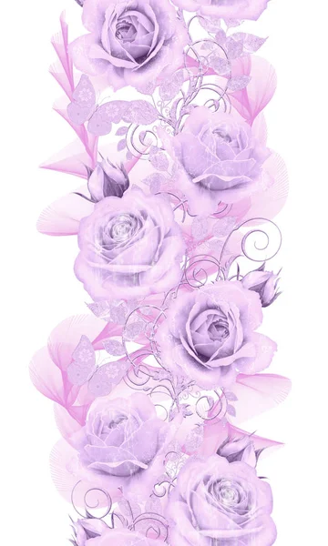 Seamless modeli. Dekoratif dekorasyon, desenli eleman, hassas dokulu yaprak güzel dantel ve inci yapılmış. Parlak bukleler, bud pastel pembe Gül jeweled. Hassas dokuma Ajur.