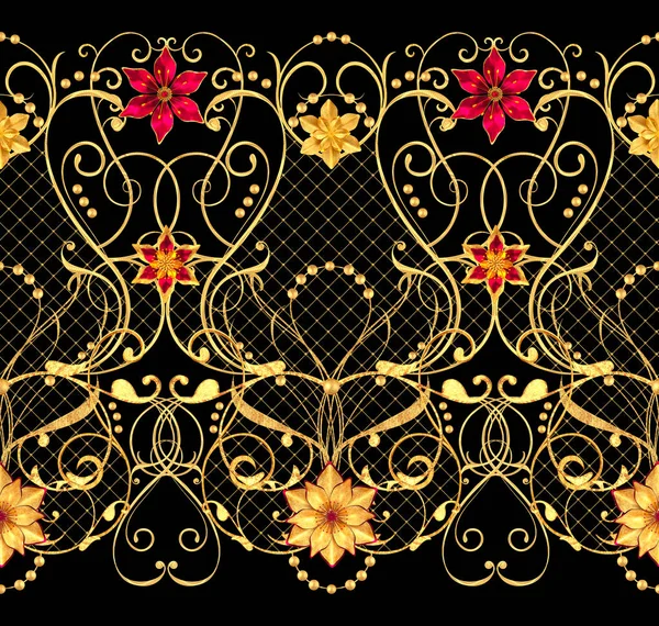 Renderowania Jednolity Wzór Złote Loki Teksturą Stylu Orientalnym Arabeski Stylizowane — Zdjęcie stockowe