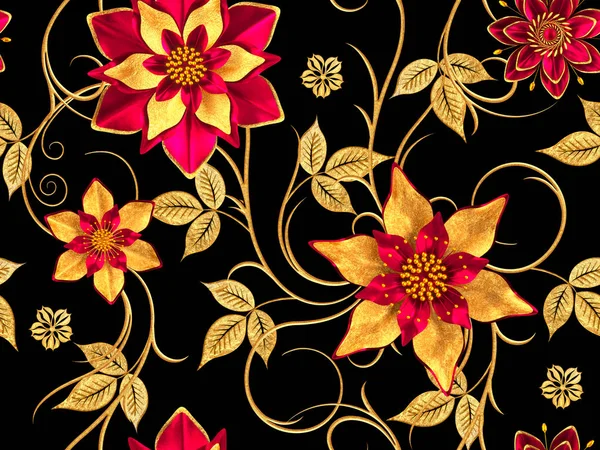 Рендеринг Бесшовный Шаблон Золотистые Кудри Арабески Восточном Стиле Стилизованные Цветы — стоковое фото