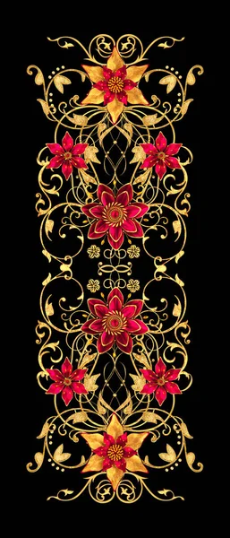Rendering Golden Stiliserade Blommor Fina Blanka Lockar Paisley Element Dekorativa — Stockfoto