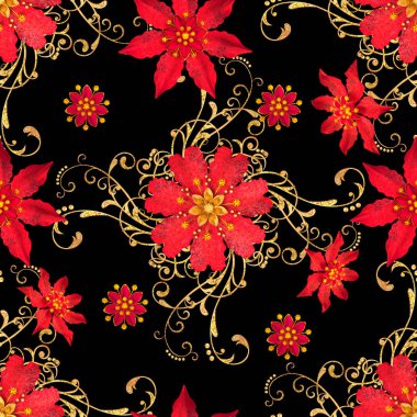 3D render. Seamless modeli. Altın dokulu bukleler. Oryantal tarzı arabesk, stilize çiçekler, narin parlak girdap, arka plan parlayan desenli öğesi.