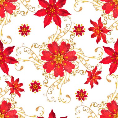 3D render. Seamless modeli. Altın dokulu bukleler. Oryantal tarzı arabesk, stilize çiçekler, narin parlak girdap, arka plan parlayan desenli öğesi.