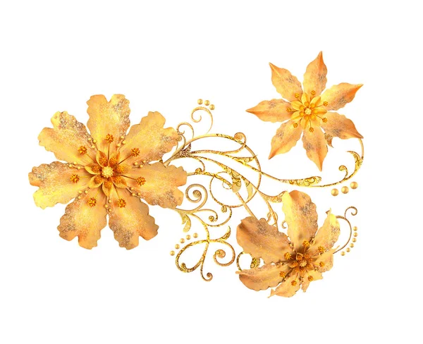 Rendering Gouden Gestileerde Bloemen Delicate Glanzende Krullen Paisley Element Decoratieve — Stockfoto