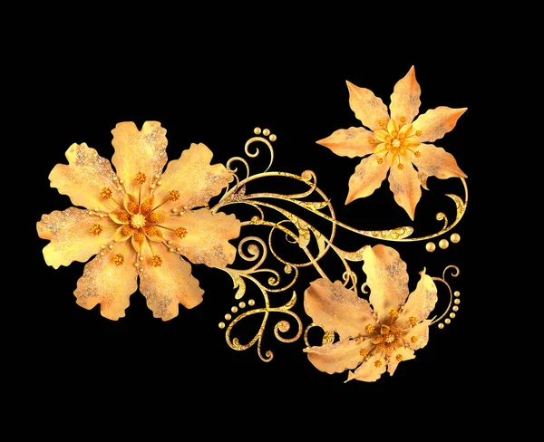 Рендеринг Золотые Стилизованные Цветы Нежные Блестящие Кудри Элемент Пейсли Декоративный — стоковое фото