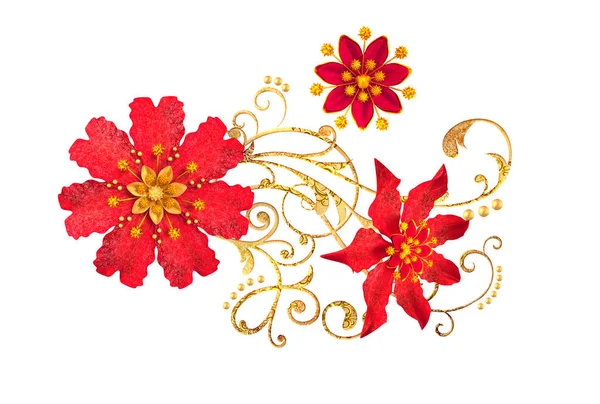 Rendering Gouden Gestileerde Bloemen Delicate Glanzende Krullen Paisley Element Decoratieve — Stockfoto