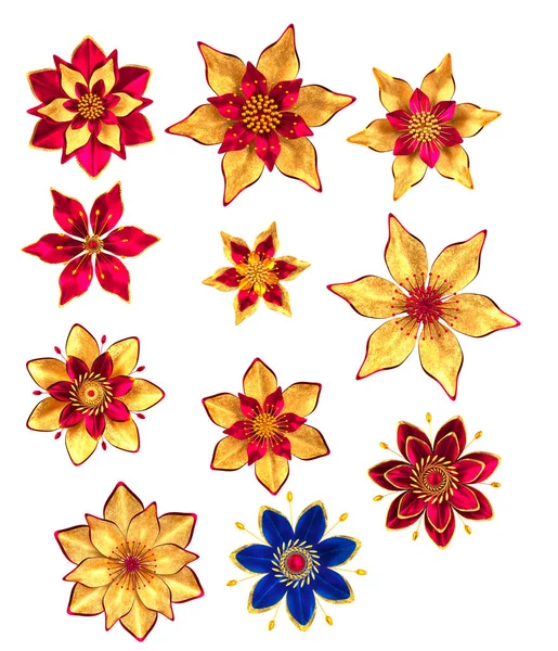 Renderizado Flores Estilizadas Doradas Delicados Rizos Brillantes Elemento Paisley Esquina —  Fotos de Stock