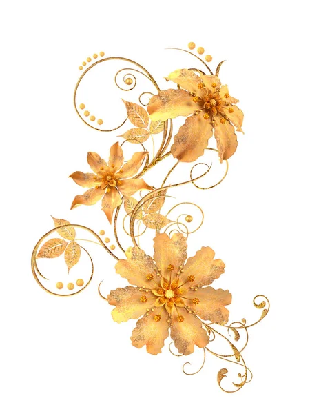 Darstellung Goldene Stilisierte Blumen Zarte Glänzende Locken Paisley Elemente Dekorative — Stockfoto