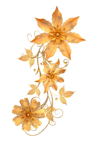 Renderizado Flores Estilizadas Doradas Delicados Rizos Brillantes Elemento Paisley Esquina — Foto de Stock