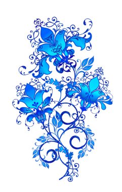 Parlak dokusal mavi bukleler, stil çiçekler, desenli dekor, ajur dokuma.