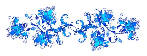 明亮的纹理蓝色卷发 造型花卉 佩斯利装饰 镂空编织 — 图库照片