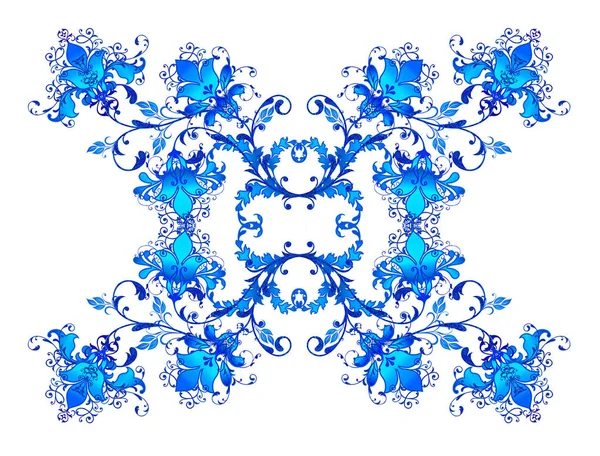 Brilliant Textural Blue Curls Styling Flowers Paisley Decor Openwork Weaving — Stock Photo, Image