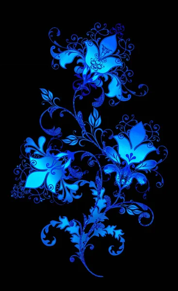 Briljante Textuur Blauw Krullen Styling Bloemen Paisley Decor Opengewerkte Weven — Stockfoto