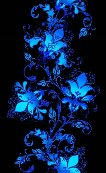 Granicy Jednolity Wzór Genialny Zakole Niebieski Loki Układania Kwiatów Paisley — Zdjęcie stockowe