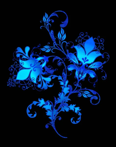 Briljante Textuur Blauw Krullen Styling Bloemen Paisley Decor Opengewerkte Weven — Stockfoto
