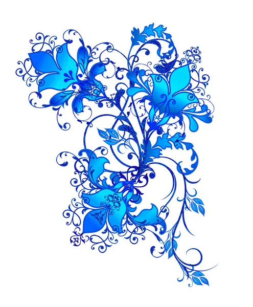 Briljante Textuur Blauw Krullen Styling Bloemen Paisley Decor Opengewerkte Weven — Stockfoto