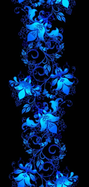 Modèle Sans Couture Frontière Boucles Bleues Texturales Brillantes Fleurs Coiffantes — Photo