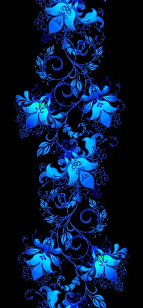 Прикордонний Безшовний Візерунок Блискучі Текстурні Сині Завитки Стиль Квітів Елемент — стокове фото