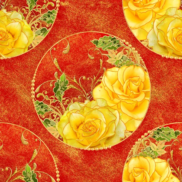 Patrón Decorativo Círculo Elemento Paisley Delicadas Hojas Oro Texturizado Hechas —  Fotos de Stock