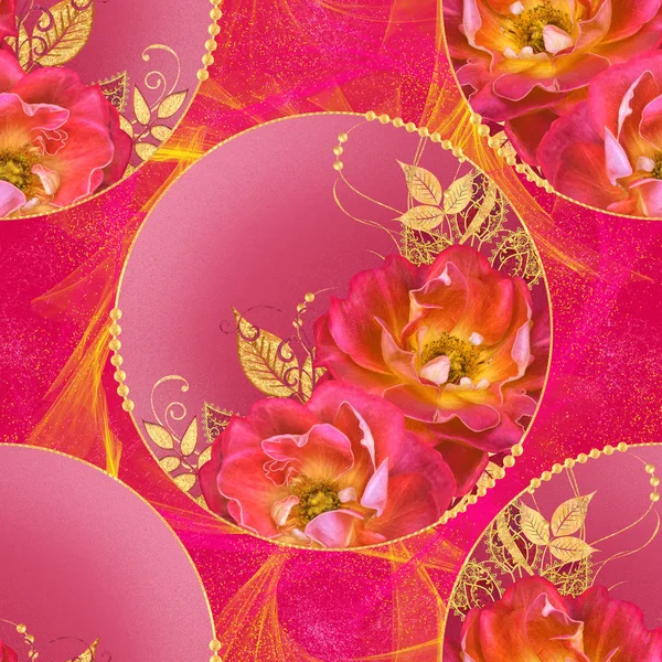 Naadloze Patroon Decoratieve Paisley Elementen Een Gouden Cirkel Textuur Glanzende — Stockfoto
